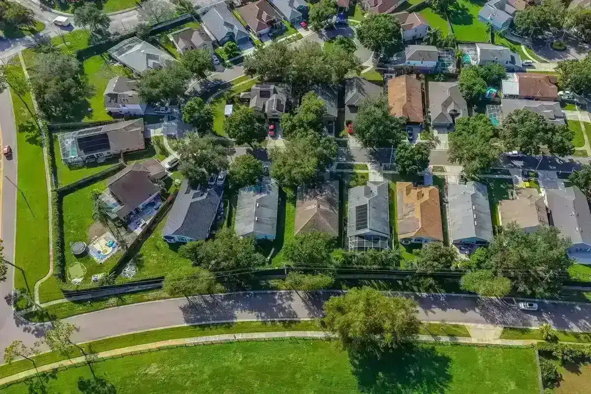 Aerial view of a suburban neighborhood in Florida